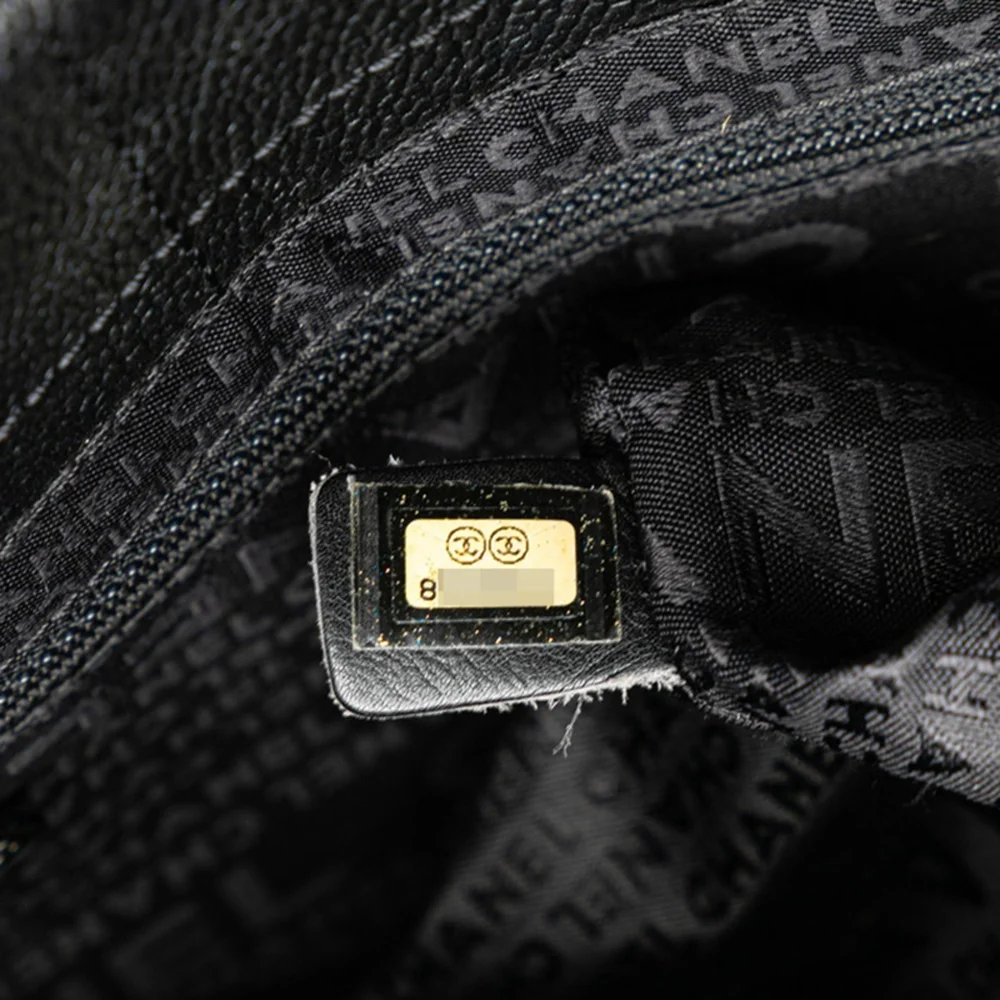 CHANEL Black Caviar Leather Logo Tote Bag